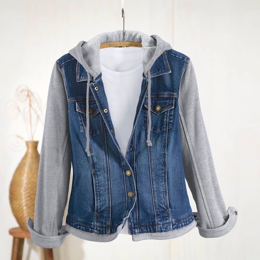 Layered fleece and denim jacket